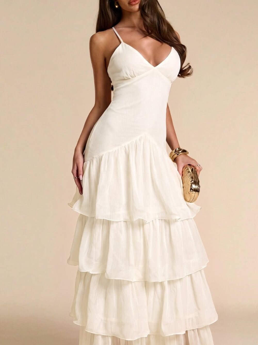 Apricot Sexy Women's Layered Elegant Slip Dress